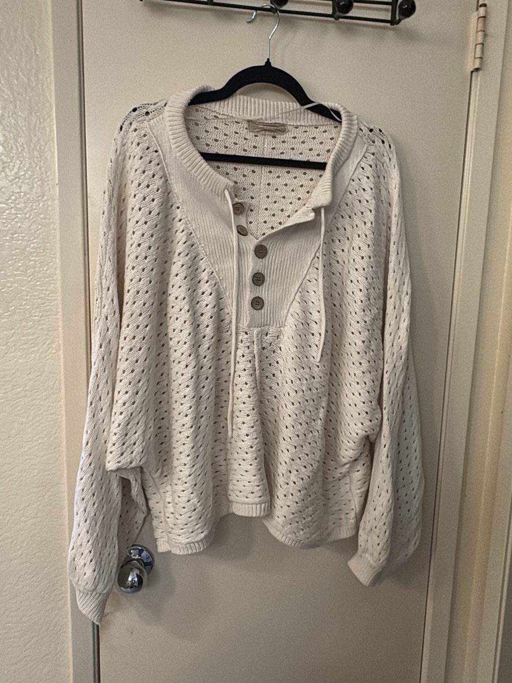 Free People Cozy Cream Button-Front Knit Sweater